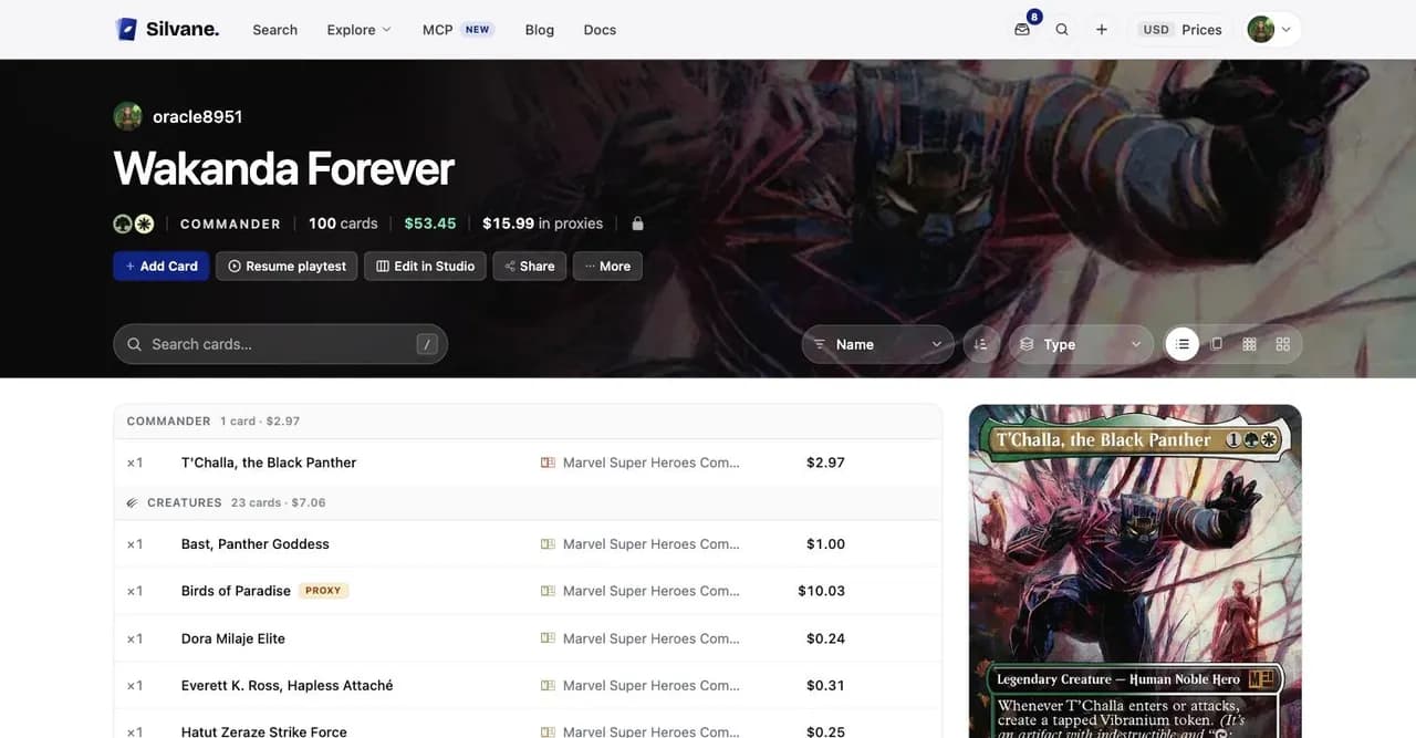 A deck page header showing the deck value and, beside it, the amount held in proxies