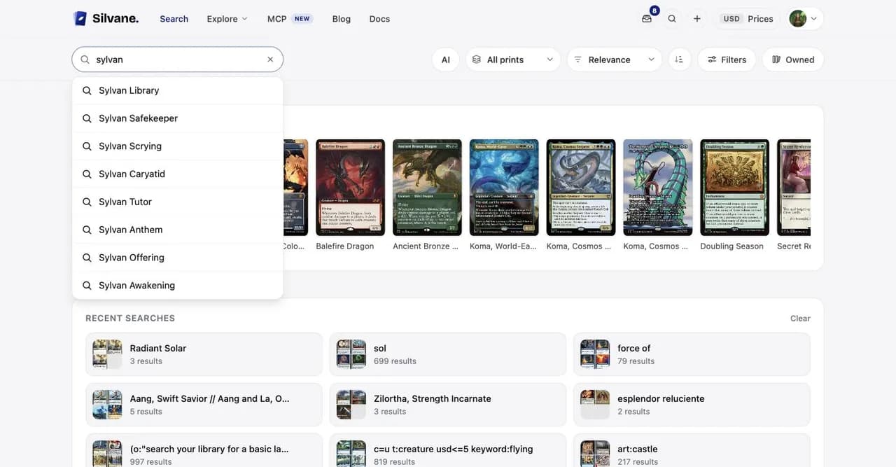 The same suggestions on the web, with keyboard navigation